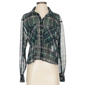 Zara Green Plaid Blouse Size S
